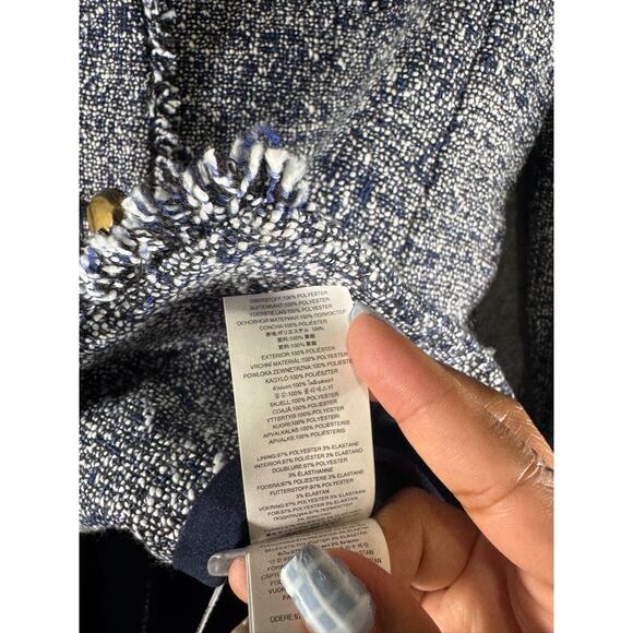 Michael Kors Jackets‎ Women 2 Blue Fringe Tweed Belted Blazer Old Money Preppy - Picture 5 of 11